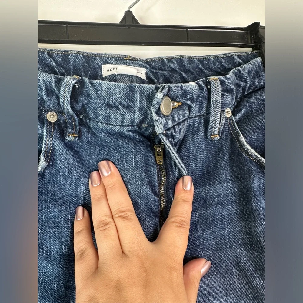 Good American Jeans Women's 15 Good Boy Side Fringed‎ Straight Leg Denim Blue